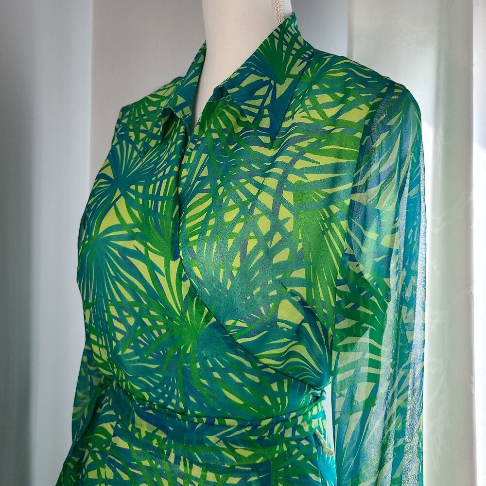 Vision Apparel Silk Leaf Print Wrap Dress